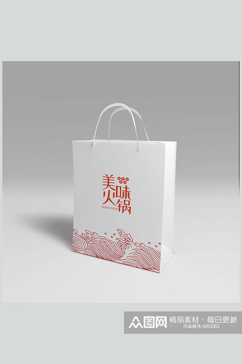 简洁手提纸袋日系餐饮火锅中餐VI设计样机素材