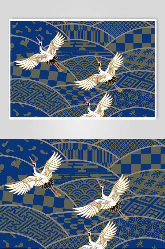 日式和风仙鹤波纹海浪素材