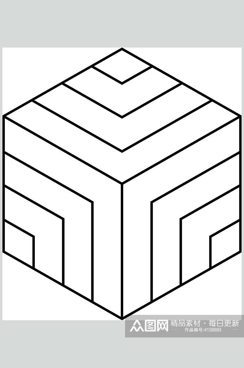 正方体黑白几何图形矢量素材素材