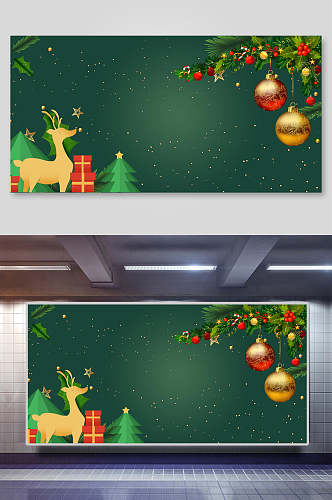 绿色创意礼物麋鹿圣诞节背景