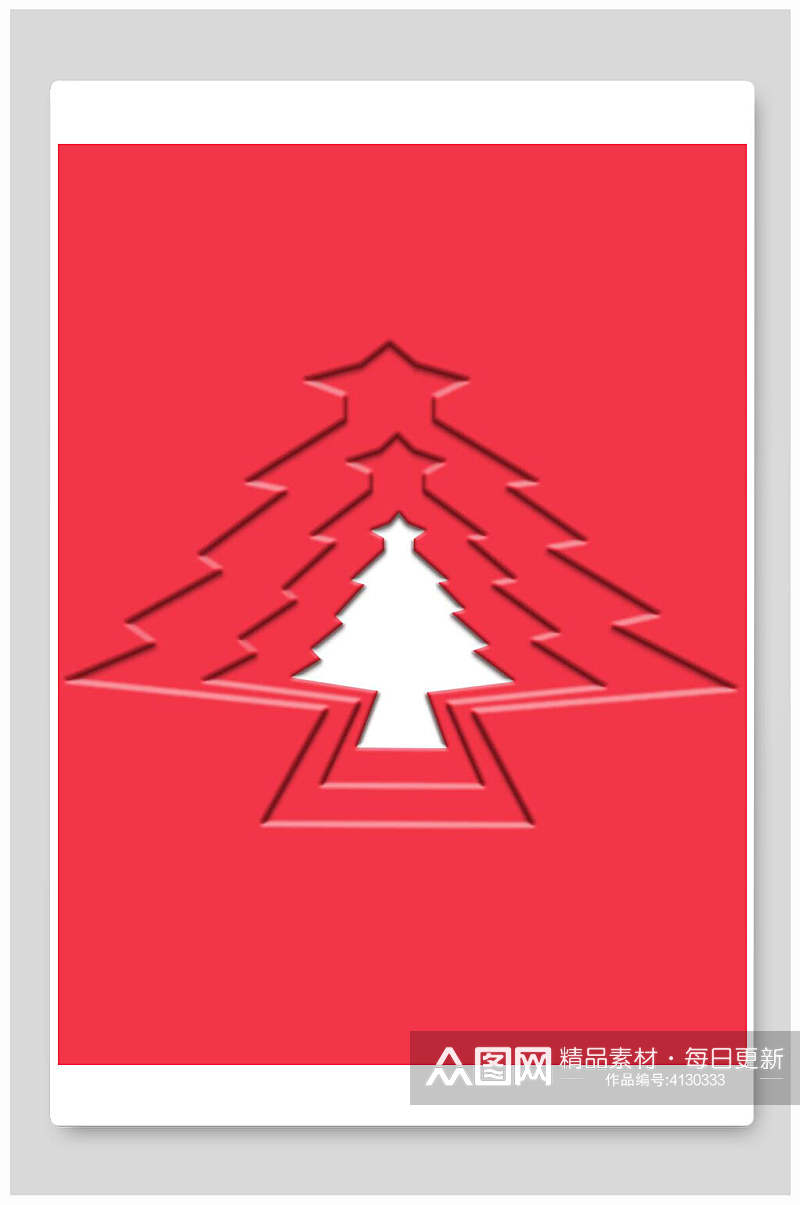 创意大气红色剪纸圣诞树圣诞节背景素材