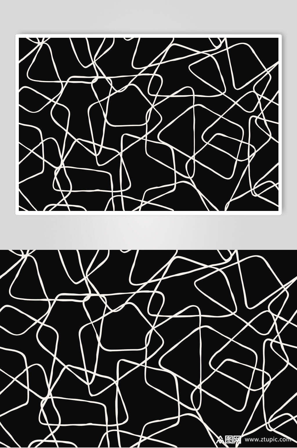 黑底梯形黑白抽象涂鸦印花图片素材