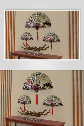 牡丹中国风折扇样机