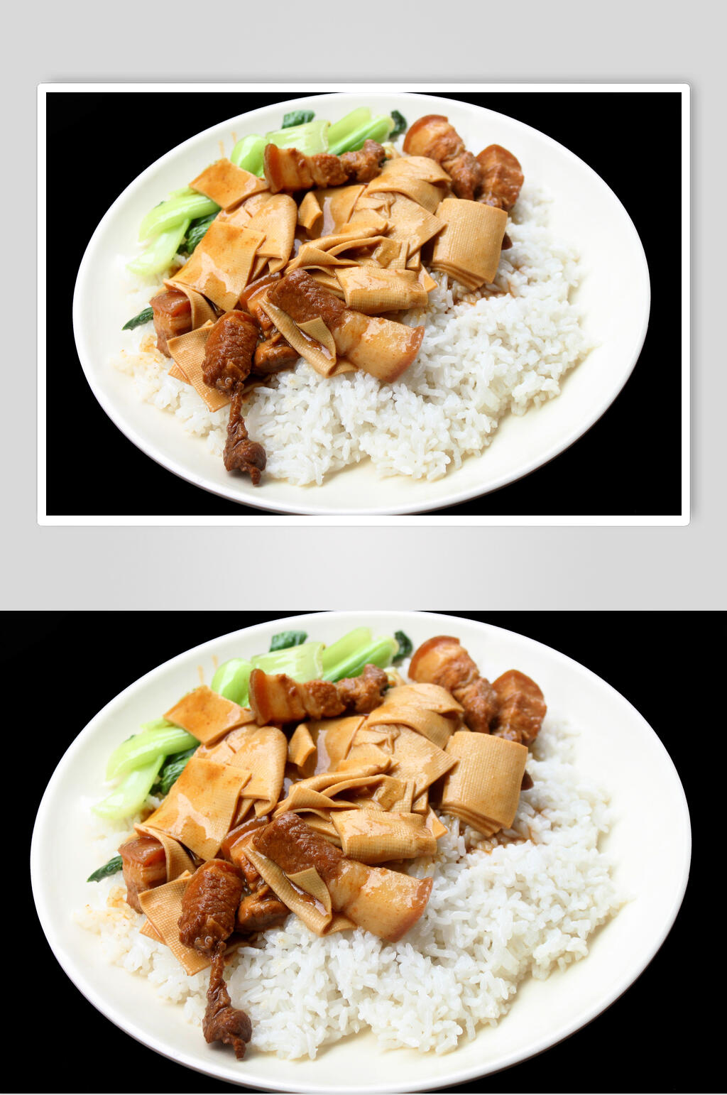 食物餐饮豆腐皮盖浇饭高清图素材