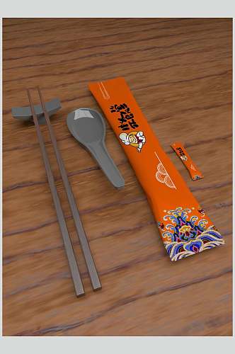 国潮祥纹橙色一次性餐具筷子样机