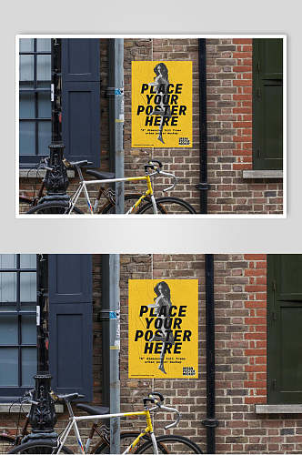 黄色创意英文户外海报展示场景样机