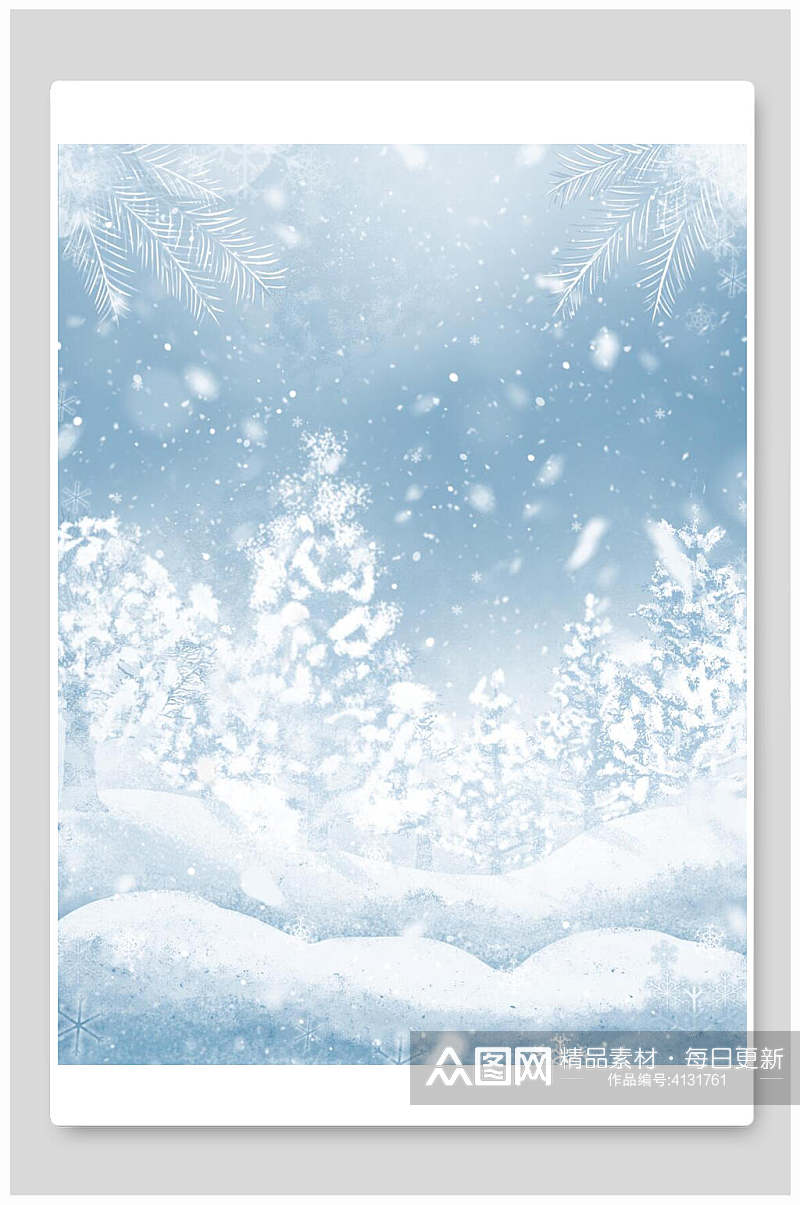 时尚大气树木大雪白圣诞节背景素材