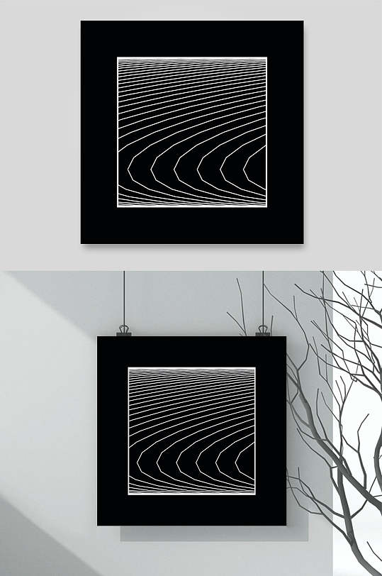 曲线黑白几何图形图案矢量素材