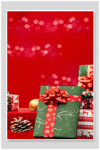 礼物盒蝴蝶结光点红圣诞节背景