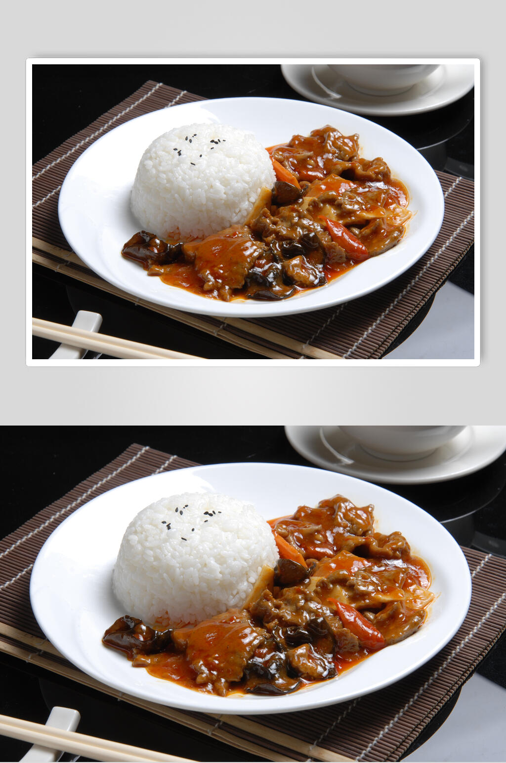 餐饮木耳肉片盖浇饭高清图素材
