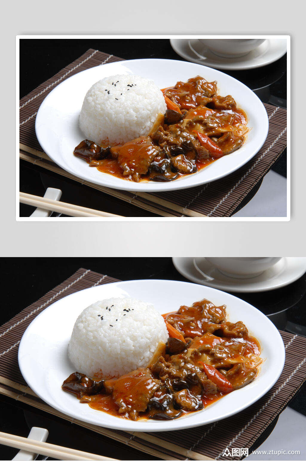 餐饮木耳肉片盖浇饭高清图素材