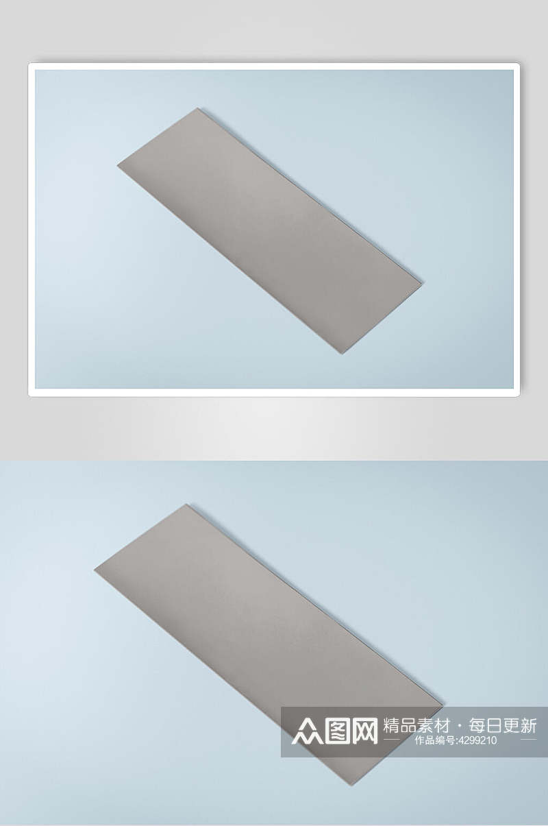 长方形立体浅蓝背景墙折页样机素材