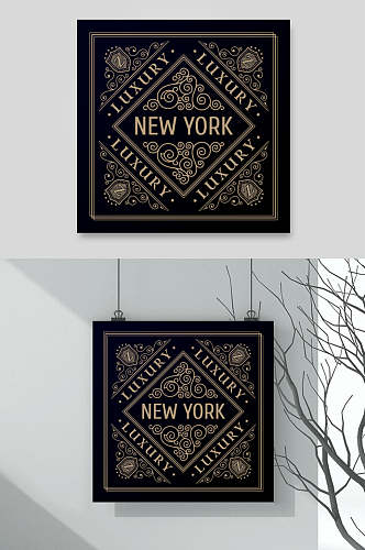 黑色纽约欧式复古花纹边框素材