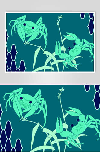 创意蓝色螃蟹传统矢量花纹图案素材