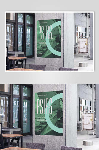 英文字母玻璃门框海报宣传单样机