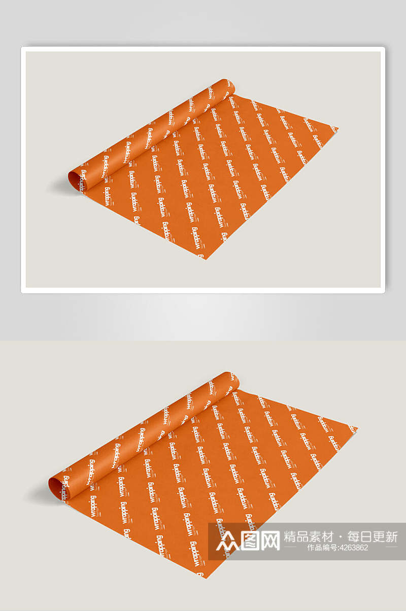 卷角英文字母橙礼品包装纸样机素材