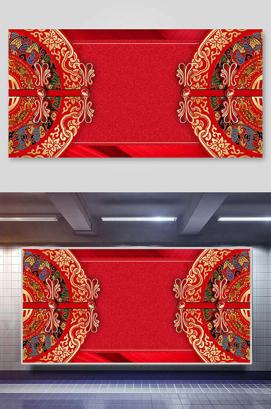 高端时尚传统花纹红黄色中国风背景