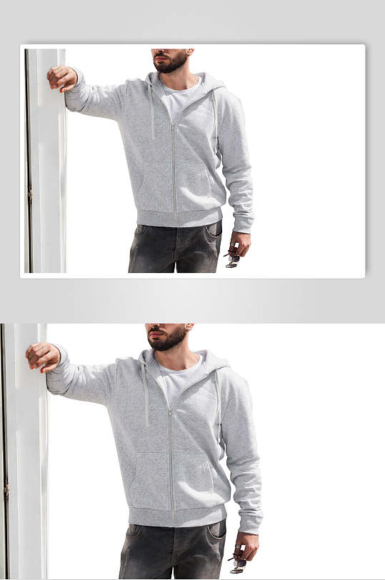 胡渣男模特扶墙展示卫衣样机