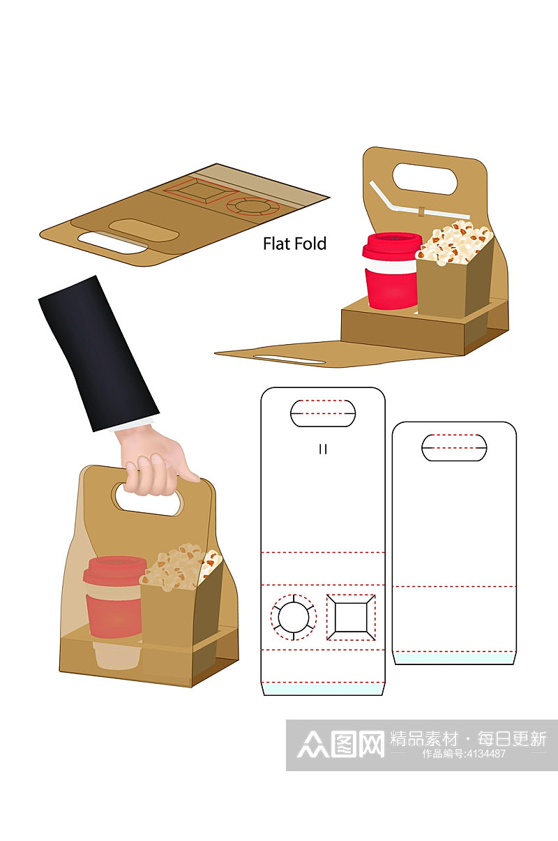 纸杯爆米花产品包装矢量量图纸素材