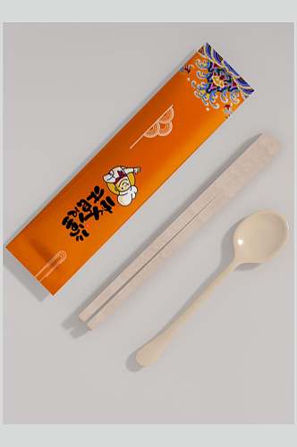 橙色卡通一次性餐具筷子样机