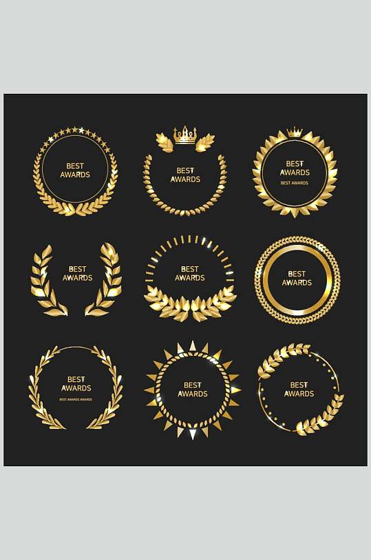 大气英文皇冠金色麦穗徽章素材-众图网