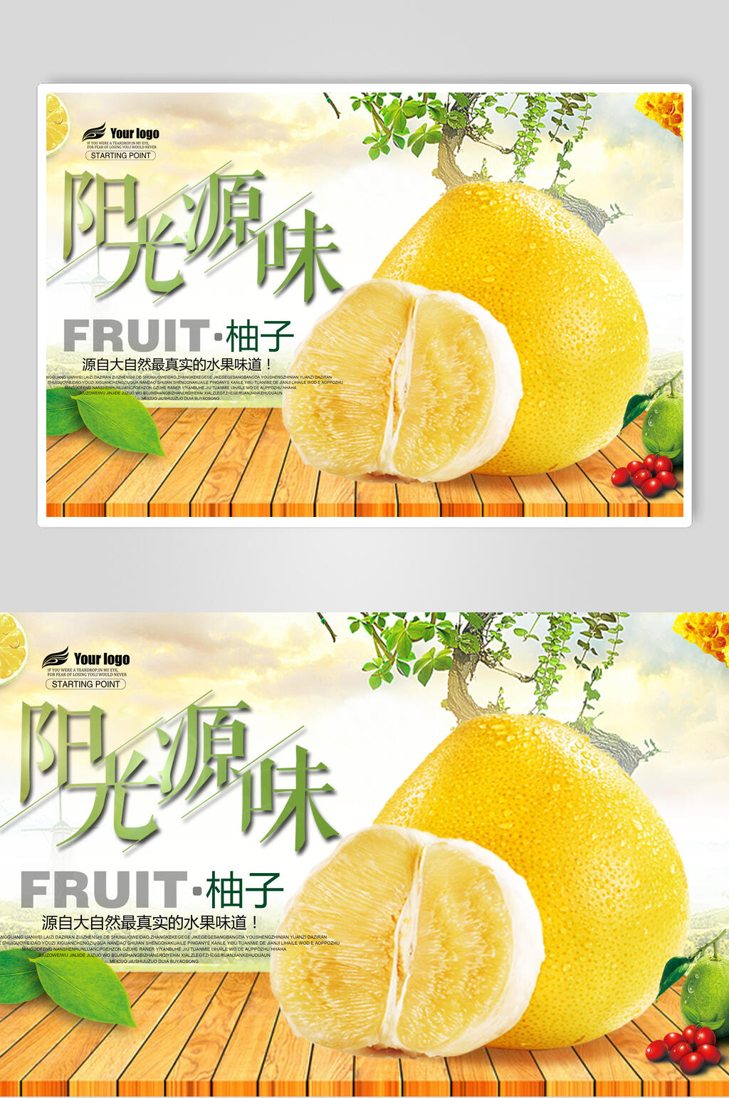 阳光源味水果展板素材