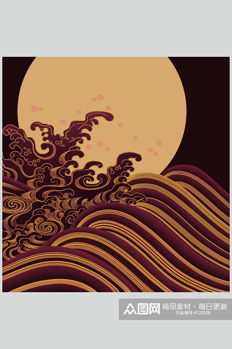 中式神话海上明月传统矢量花纹图案素材素材