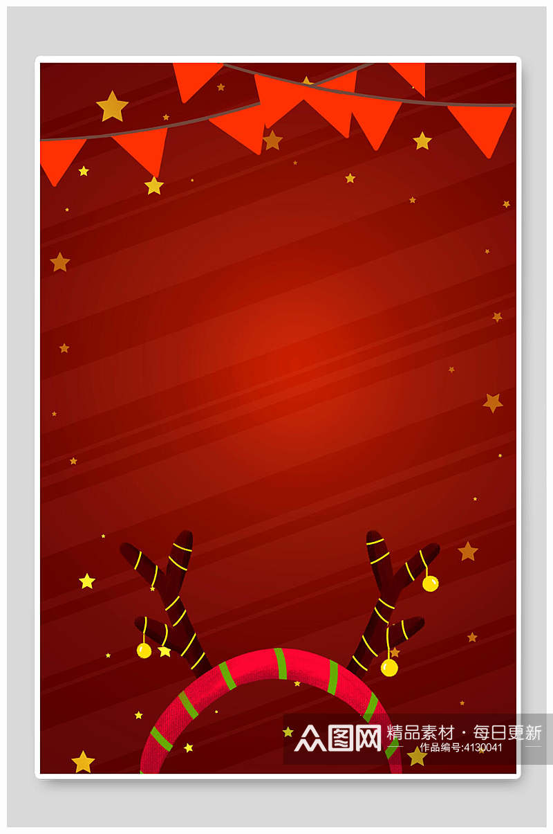 红色大气星星彩带圣诞节背景素材