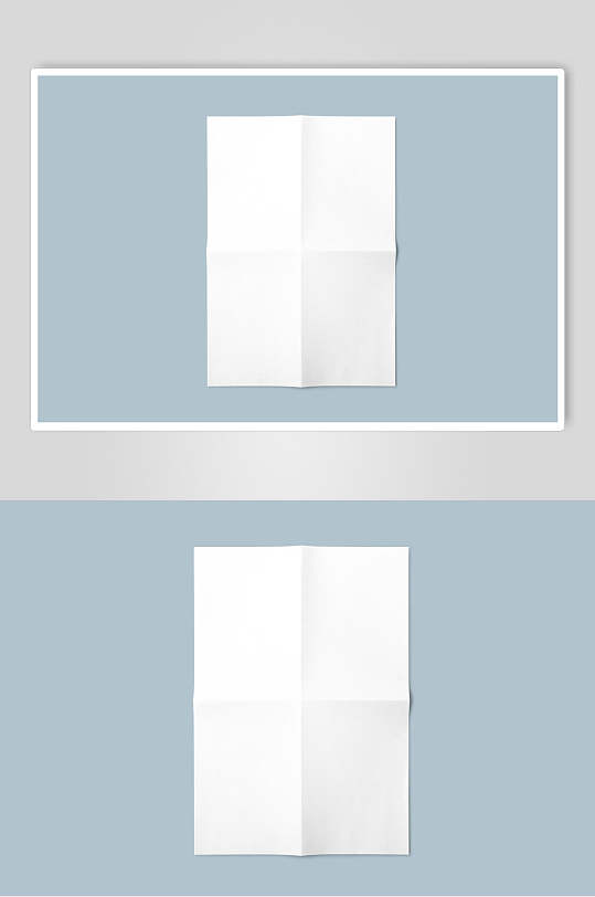 灰蓝色背景十字折痕纸张样机