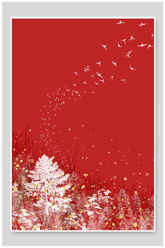 高端时尚鸟兽树木光点红圣诞节背景