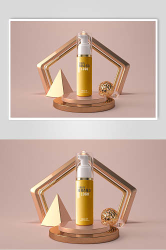 高端金色化妆品瓶包装样机效果图