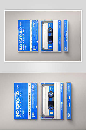简洁蓝色复古磁带卡带样机