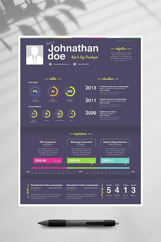 紫色大学生个人简历PSD