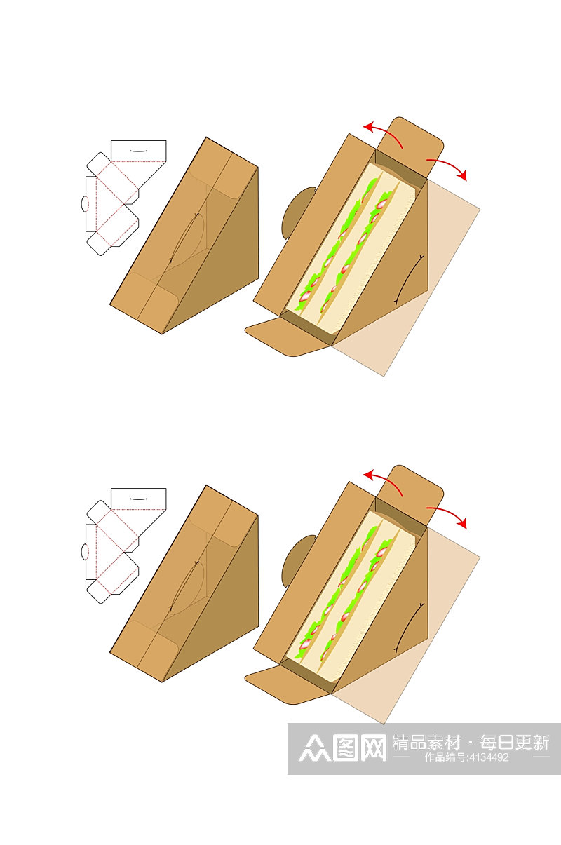 三明治三角形食物包装矢量图纸素材