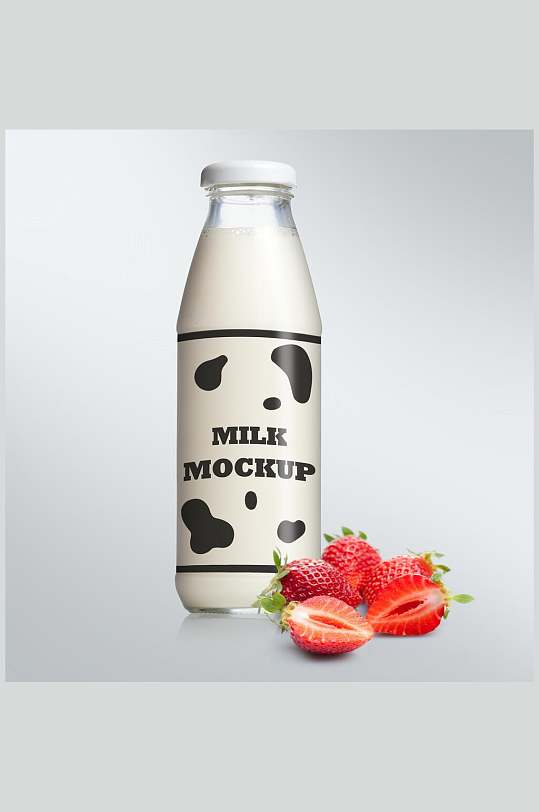 牛奶瓶草莓牛奶包装展示样机