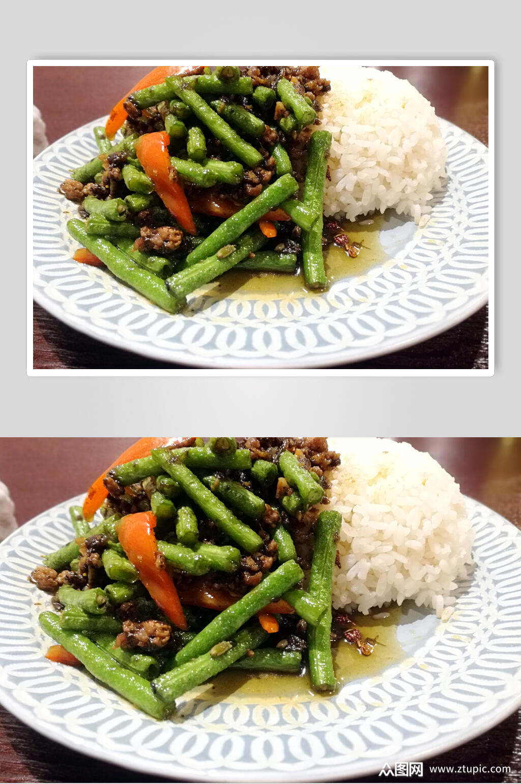 食物四季豆盖浇饭高清图
