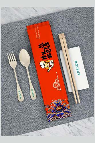 灰布背景一次性餐具筷子样机