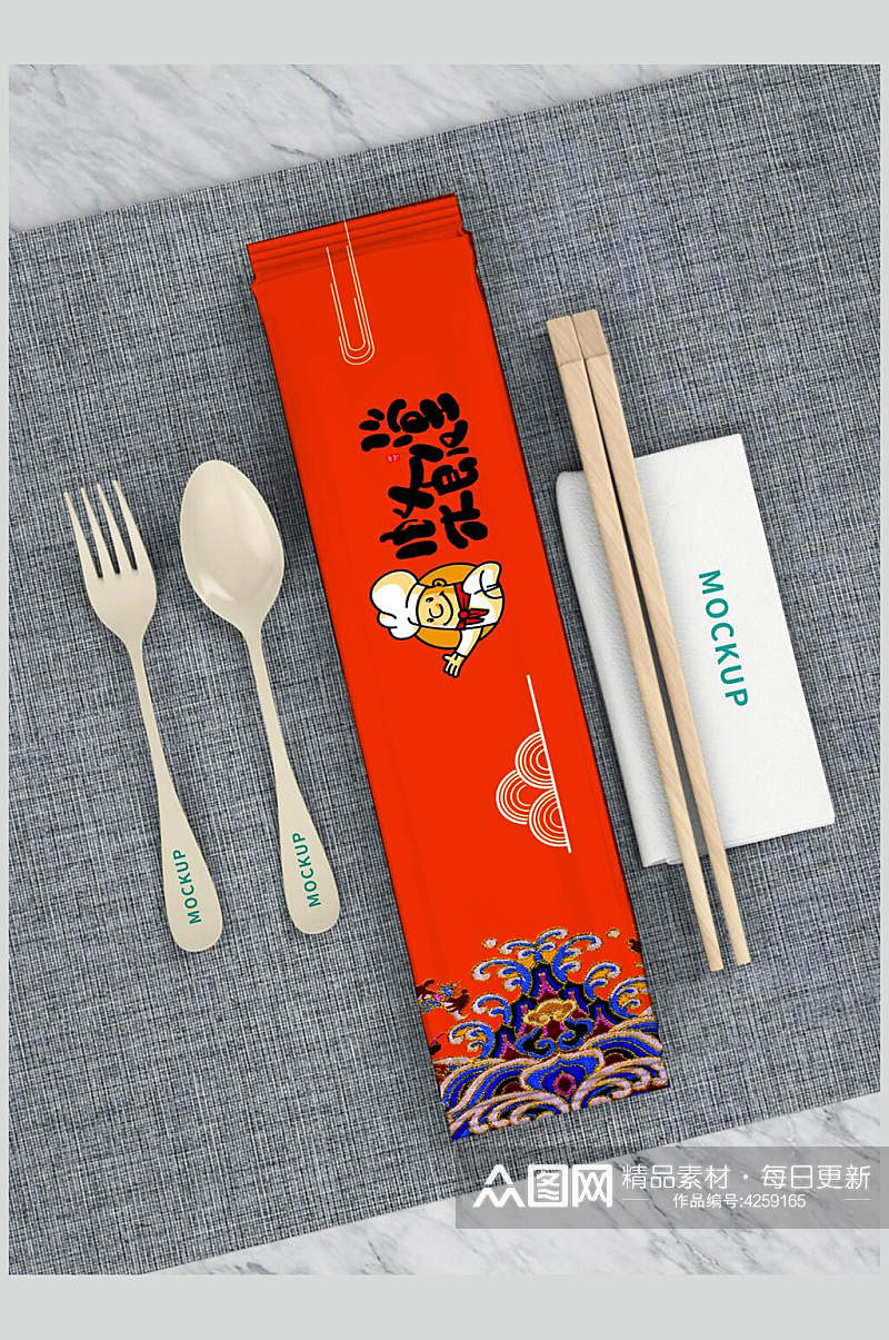 灰布背景一次性餐具筷子样机素材
