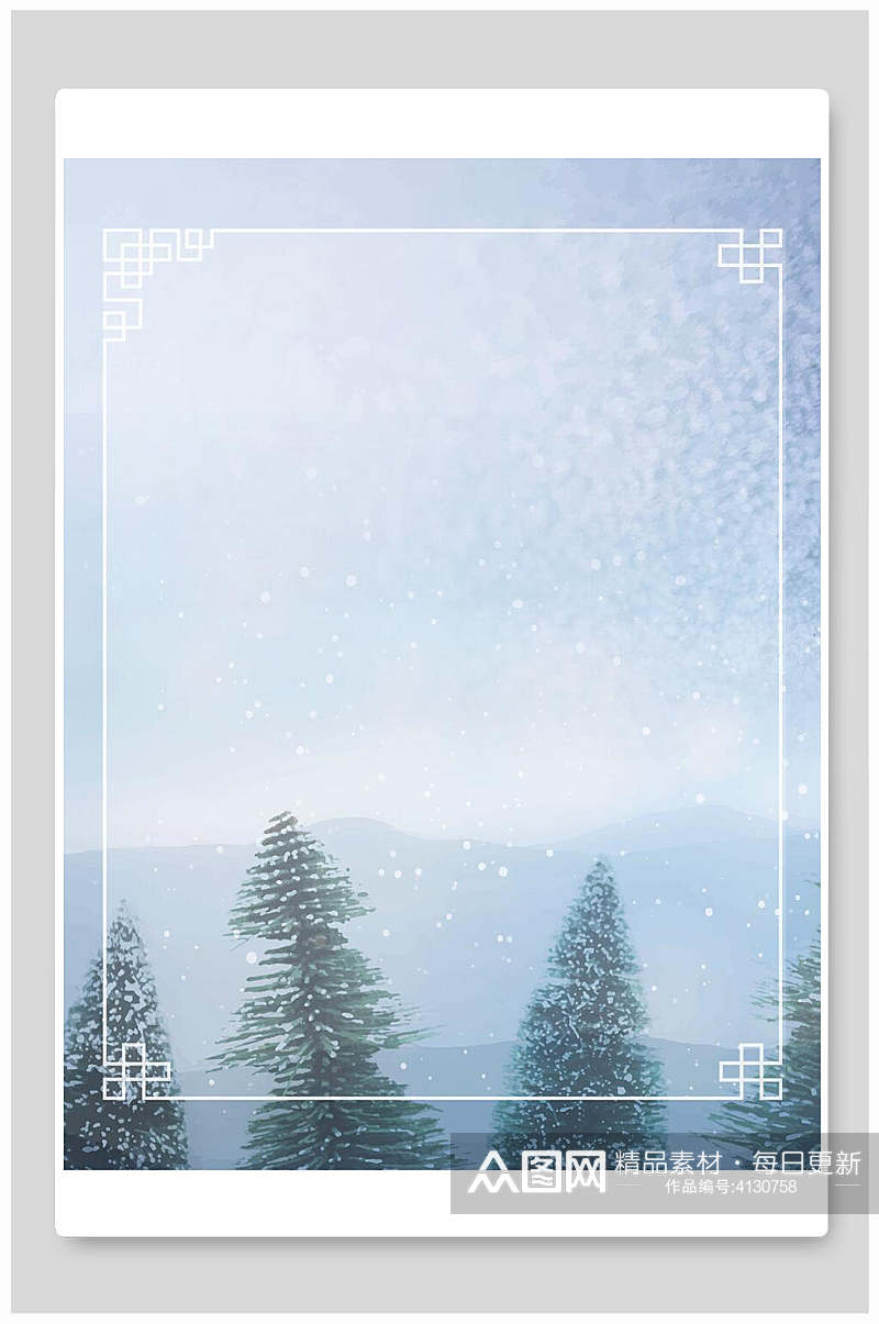 高端时尚绿树木白色边框圣诞节背景素材