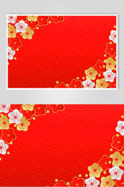 红色花朵日式和风仙鹤波纹素材