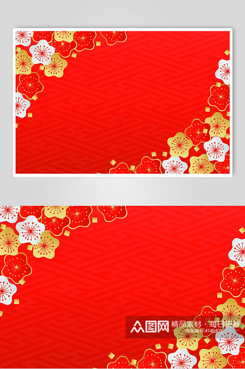 红色花朵日式和风仙鹤波纹素材素材