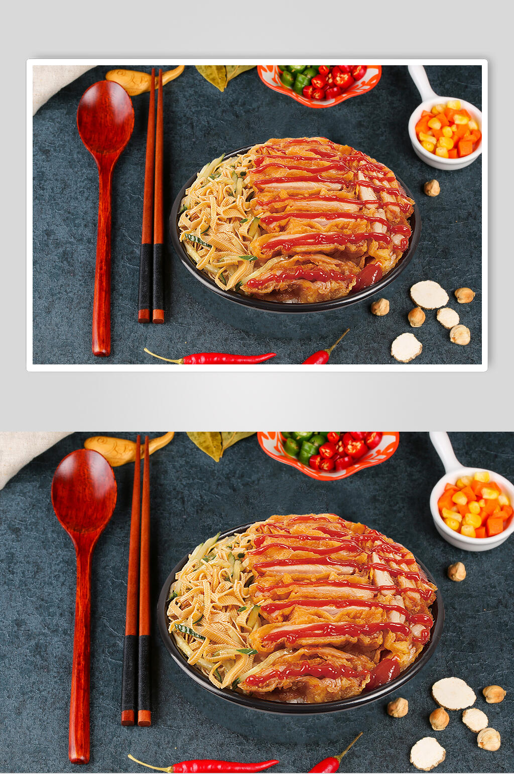 食物精品美味番茄脆皮鸡肉饭图片素材