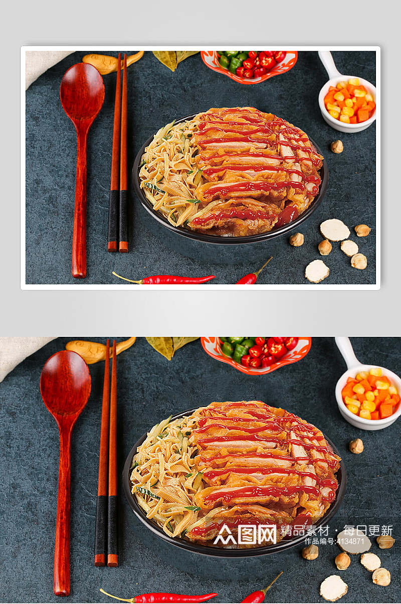 食物精品美味番茄脆皮鸡肉饭图片素材