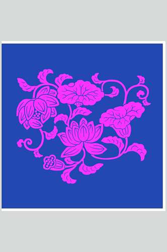 中式粉红花画传统矢量花纹图案素材