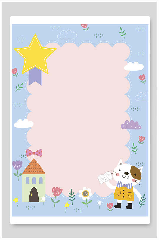 时尚大气房子猫咪卡通信纸背景