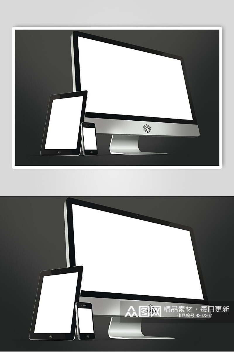白屏电脑办公用品样机素材