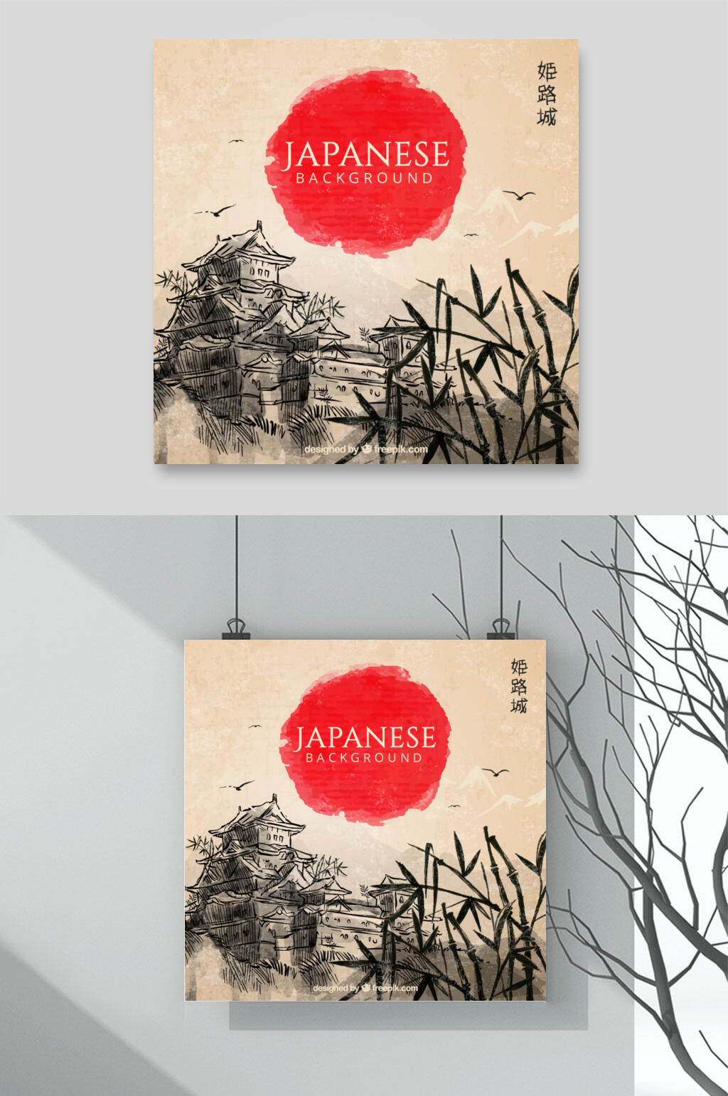 中国风水墨风剪影风景素材素材