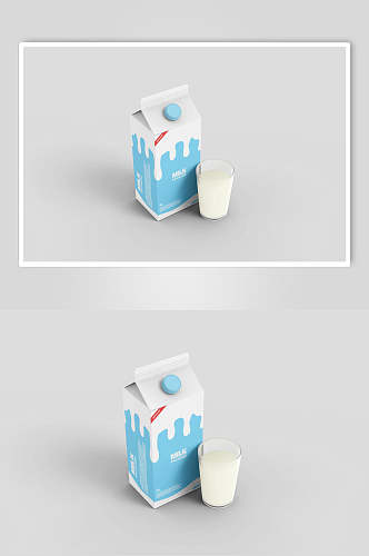 玻璃杯方盒蓝饮料瓶牛奶瓶样机