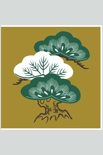 中式复古画松树传统矢量花纹图案素材