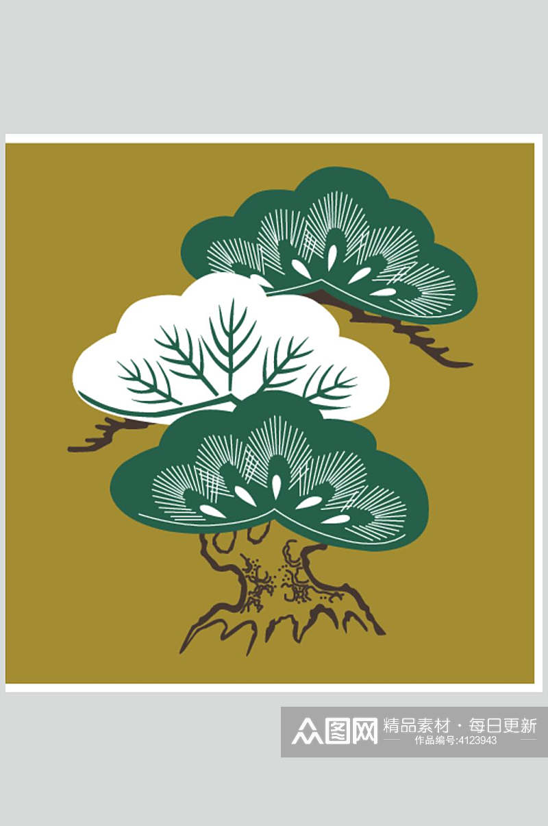 中式复古画松树传统矢量花纹图案素材素材